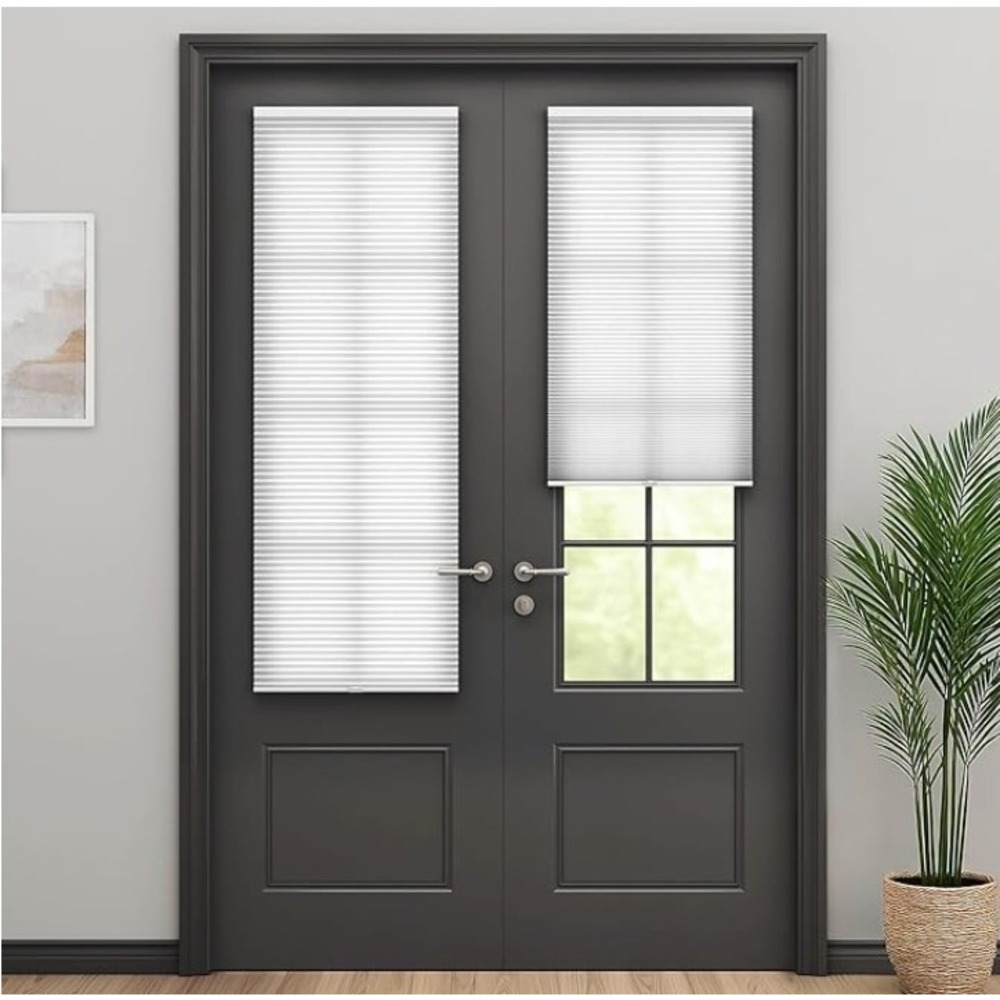 White Cellular Honeycomb Door Shades Cordless No-Drill French Door Blinds 2 Pack